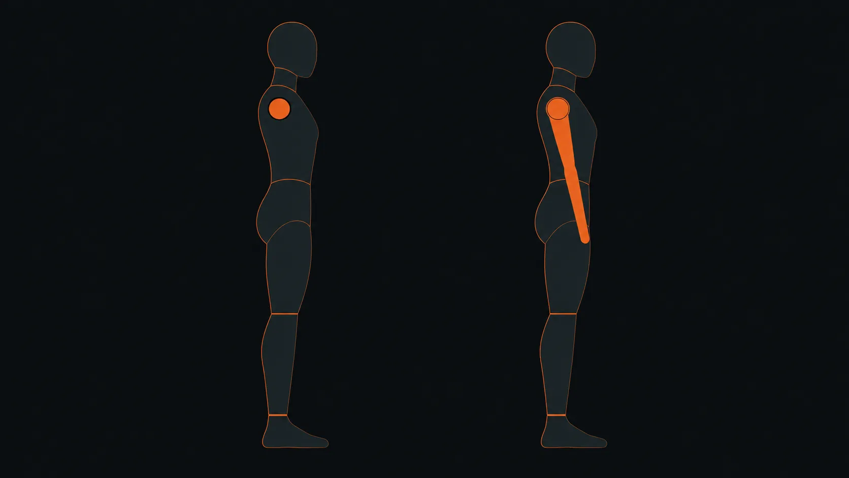 真横から見た、腕を広げた人形と腕を下ろした人形のシルエット