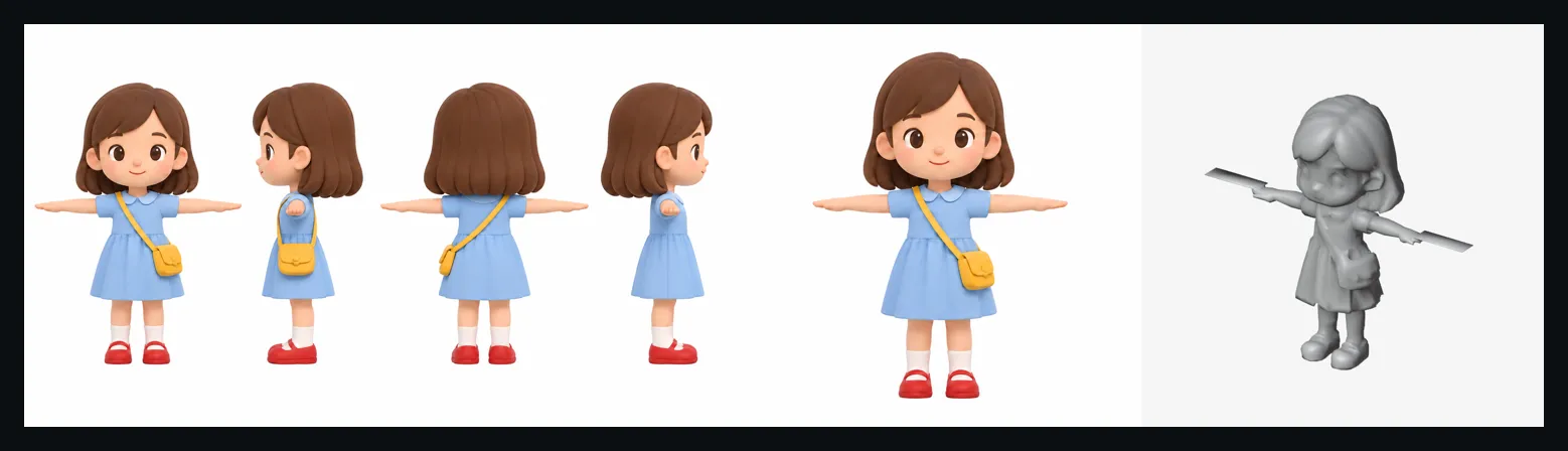 T ポーズの絵から起こした腕の細い人物。手先に平たい板が付いている
