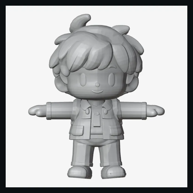 Pixal3D が起こした 93 万面の人物を単色で描いた物。顔・髪・ポケットまで読める